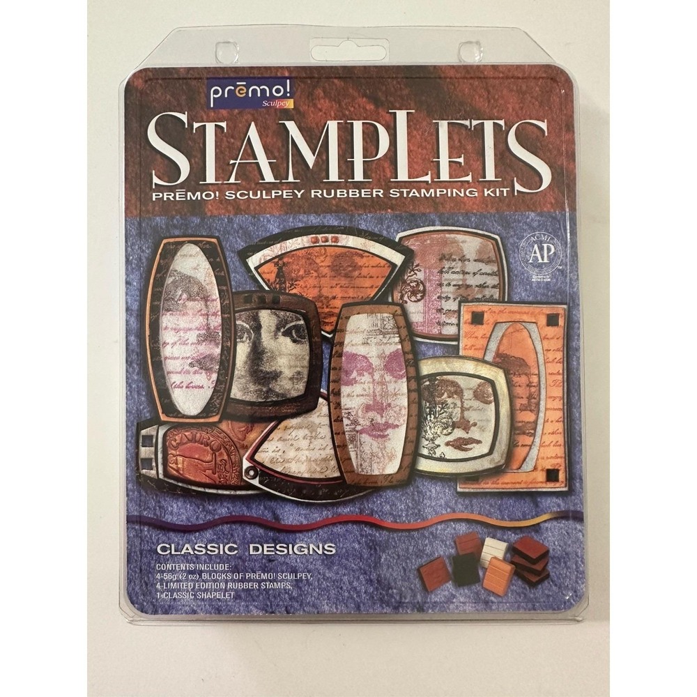 Premo Sculpey Polymer Clay Stamping Kit w/ 4 Pkgs Of Clay, 4 Stamps & Tool